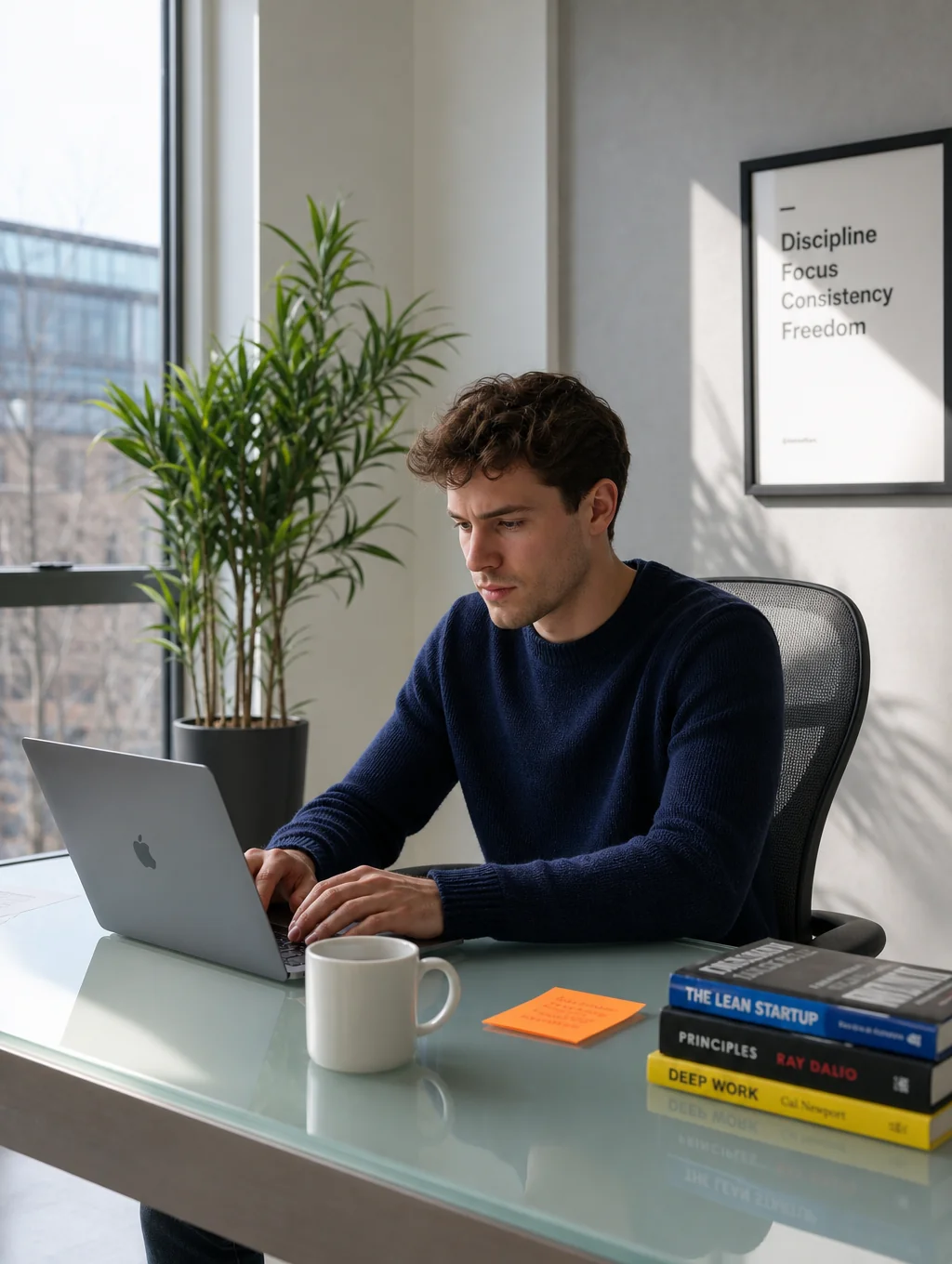 Student working on a modern coding project in a bright workspace